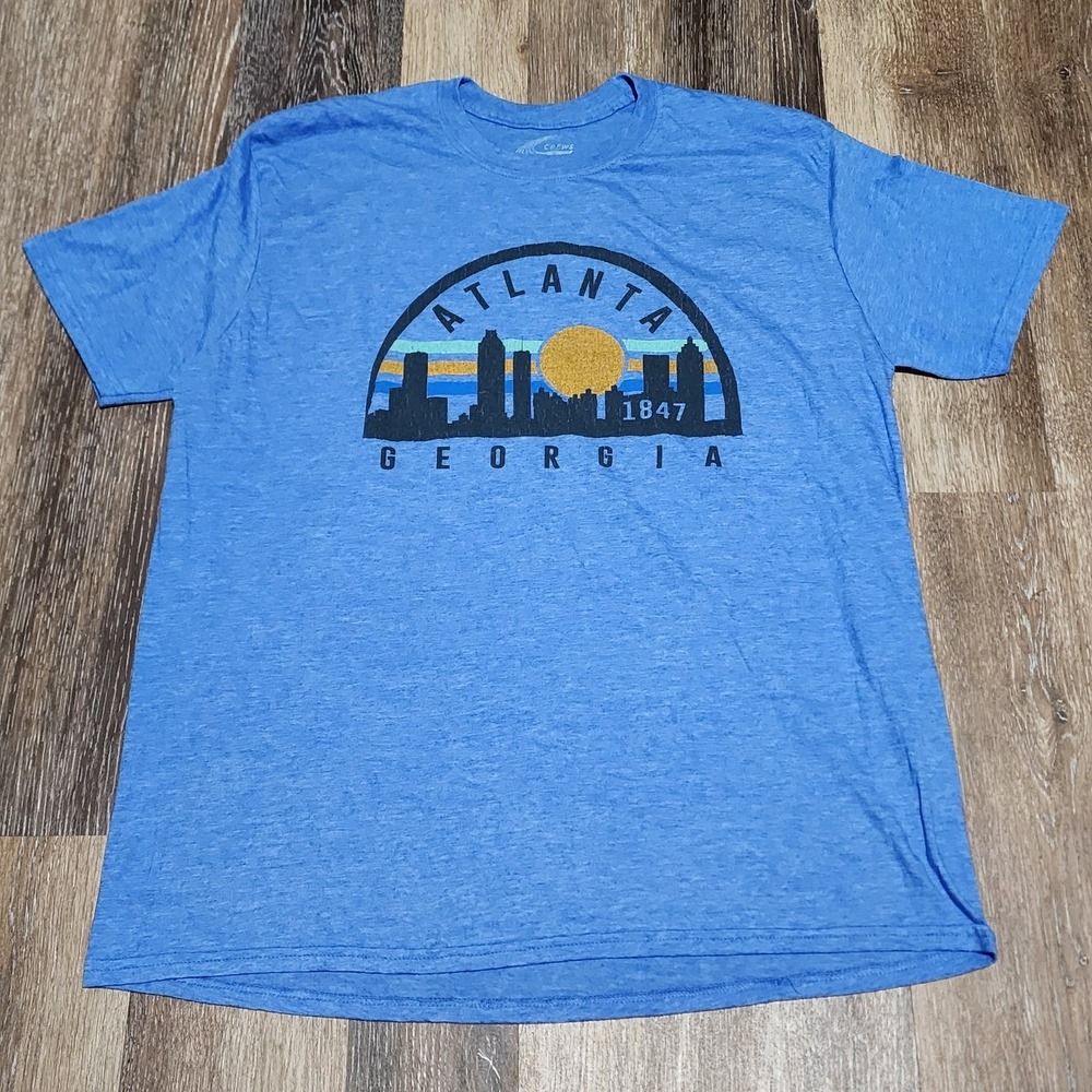 Atlanta Georgia 1847 Skyline CREWS Tourist Souvenir Shirt Blue Size XL Cotton